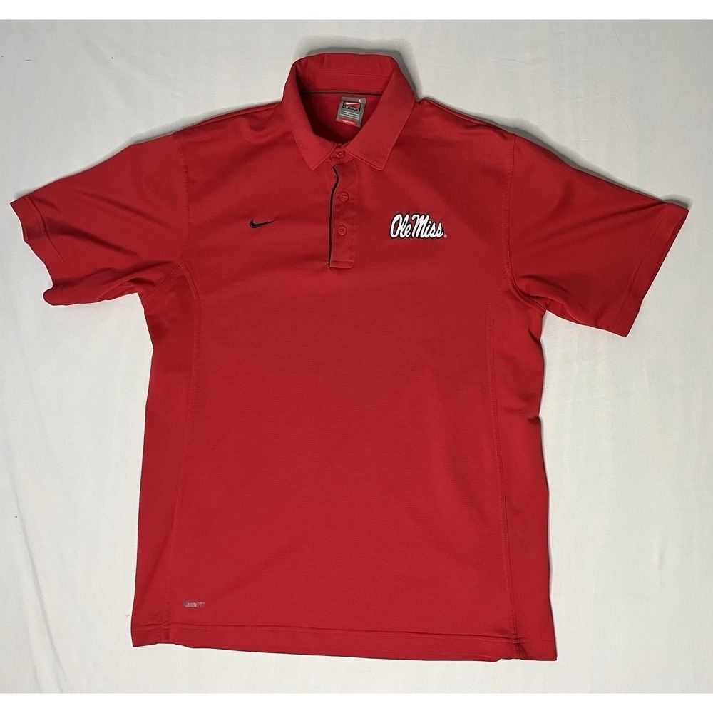 Nike Fit Dry Ole Miss Rebels Polo Shirt Men's Large Red Short Sleeve Football